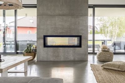 The White Mountain Hearth: Boulevard Vent-Free See-Through Linear Fireplace 48, available at Plymouth Fireplace in Plymouth, Massachusetts