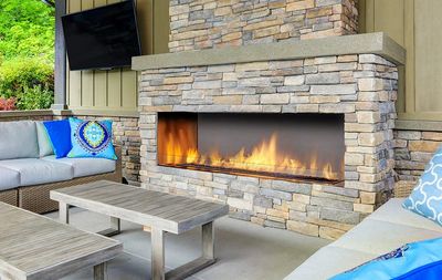 The Regency: HZO60 Outdoor Fireplace, available at Plymouth Fireplace in Plymouth, Massachusetts
