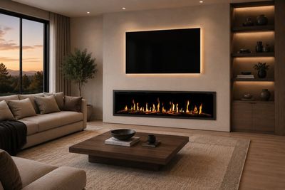 The Modern Flames: Orion 76" Slim Heliovision Fireplace, available at Plymouth Fireplace in Plymouth, Massachusetts