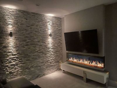 The Modern Flames: Orion 76" Multi Heliovision Fireplace, available at Plymouth Fireplace in Plymouth, Massachusetts