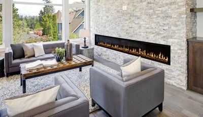 The Modern Flames: Orion 100" Slim Heliovision Fireplace, available at Plymouth Fireplace in Plymouth, Massachusetts